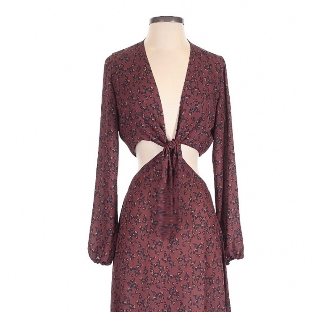 RESA Noelle Maxi Dress In Gemma Small Cut Out Front Tie Leopard Animal Print - Picture 3 of 10